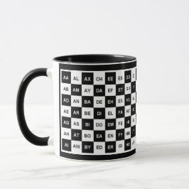 Taza Dos palabras en blanco negro (versión Intl)