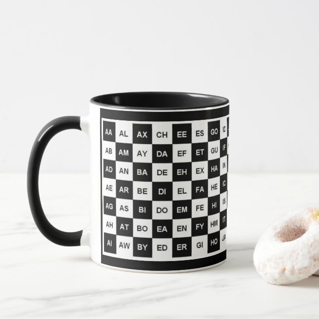 Taza Dos palabras en blanco negro (versión Intl) (Con donut)