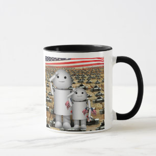 Taza Dos pequeños robots patrióticos con muchos tanques