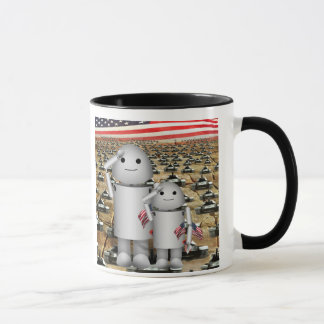 Taza Dos pequeños robots patrióticos con muchos tanques