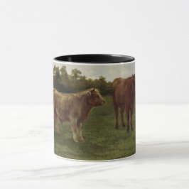 Taza Dos vacas paradas en un campo agrícola (Rosa Bonhe