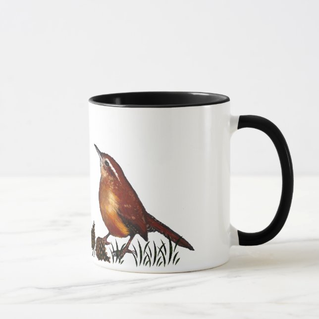 Taza Dos Wrens, conos del pino: Aceite en colores (Derecha)