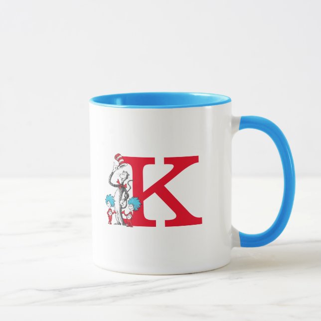 Taza Dr. Seuss Cat en el sombrero, cosa un monograma K (Derecha)
