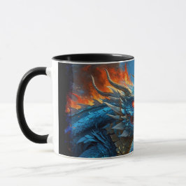 Taza Dragón azul chino y volcán