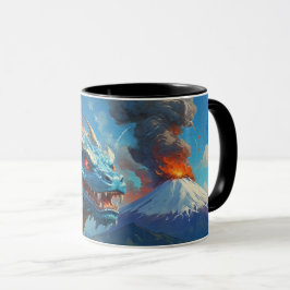 Taza Dragón azul chino y volcán