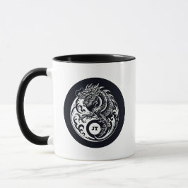 Taza Dragón Chino en Blanco y Negro Personalizado