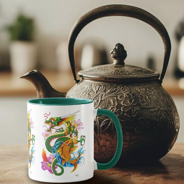 Taza Dragón chino verde Koi (Subido por el creador)