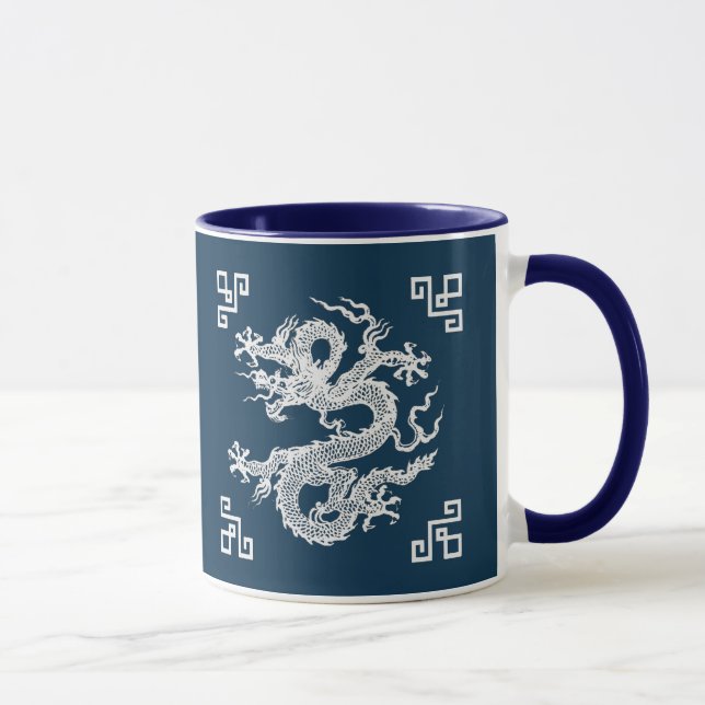 Taza Dragón chino vintage en blanco (Derecha)