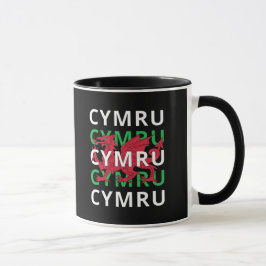 Taza Dragón galés rojo Cymru repitiendo el texto raíces