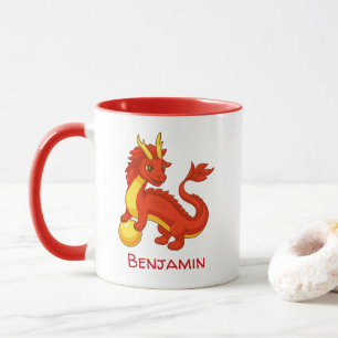 Taza Dragón Rojo Chino Nombre Personalizado