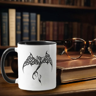 Taza Dragón Tribal Celta Entrelazado Negro Blanco Fanta