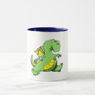 Taza Dragón verde del dibujo animado que camina en sus