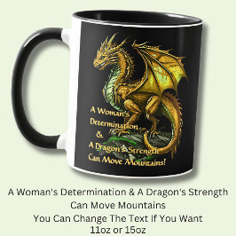 Taza Dragón verde dorado y mujer puede mover montañas