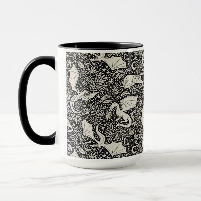 Taza Dragones caprichosos en la noche - crema en negro (Izquierda)