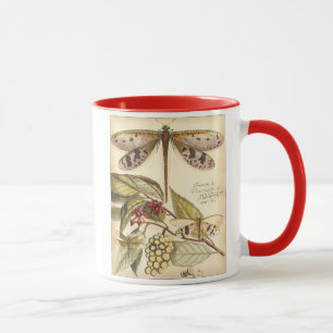 Taza Dragonflies con hojas y fruta