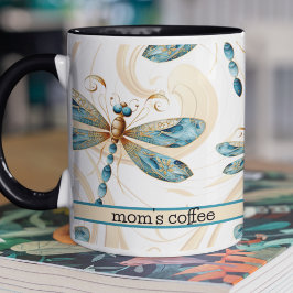 Taza Dragonflies in Flight Pattern en Aqua y Gold