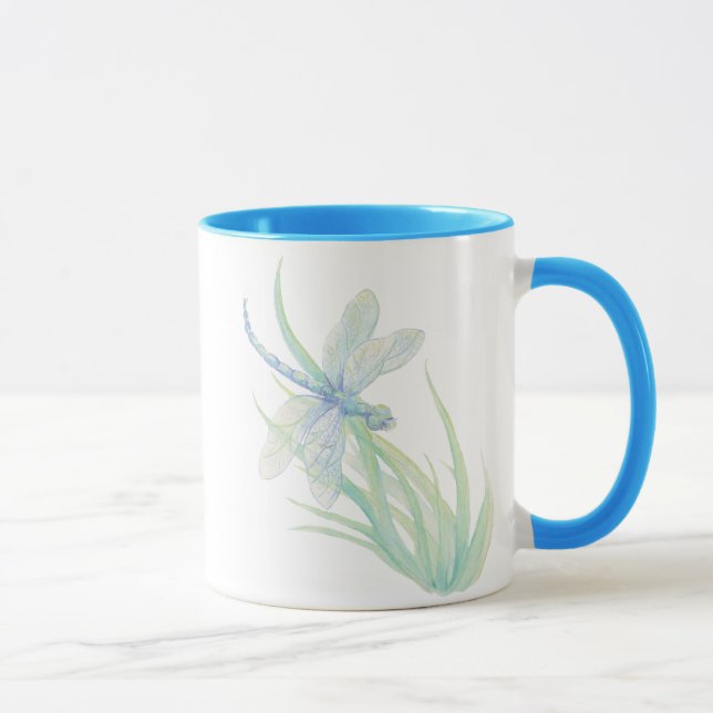 Taza Dragonfly de acuarela original en azul y verde (Derecha)