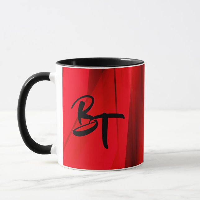 Taza Dramático elegante rojo negro abstracto monogramad (Izquierda)