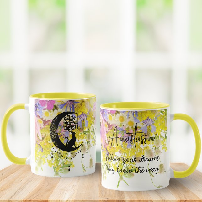 Taza Dreamcatcher con gato | Seguir sus sueños (Subido por el creador)