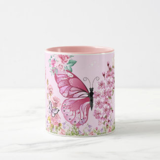 Taza Dreamy Pink Butterfly Mug – Floral Aesthetic Coffe