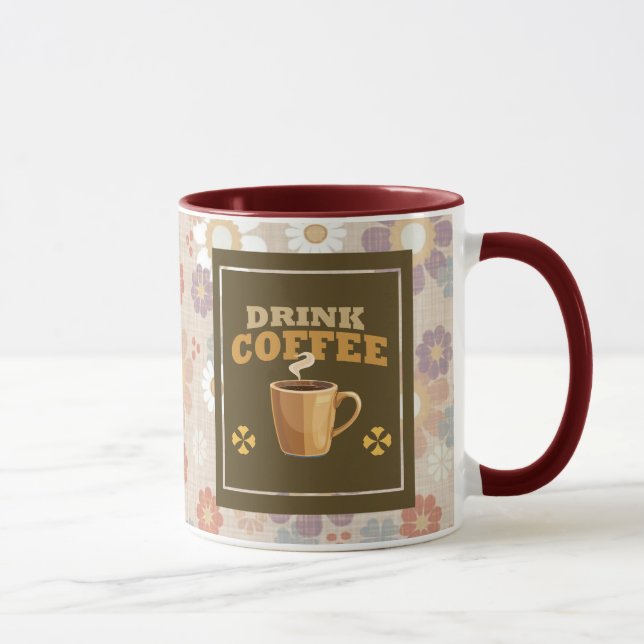 Taza Drink Coffee Mug – Maroon Floral Aesthetic Pattern (Derecha)