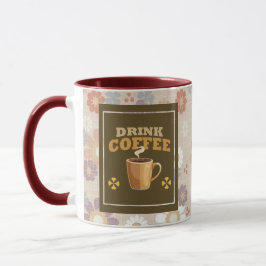 Taza Drink Coffee Mug – Maroon Floral Aesthetic Pattern