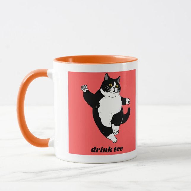 Taza "Drink Tee" Tuxedo Cat Illustration (Izquierda)