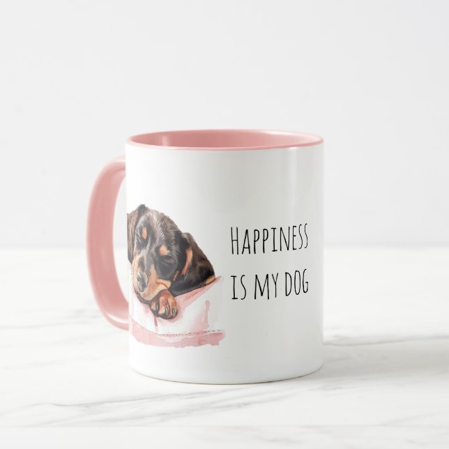 Taza Dulce cachorro negro crema durmiendo (Anverso izquierdo)