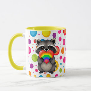 Taza Dulce mapache personalizado con corazón arco iris