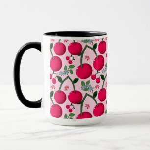 Taza Dulce patrón de cereza, Fruta Kawaii brillante
