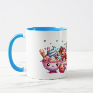 Taza Dulces de fresa de Kawaii y amigos del helado