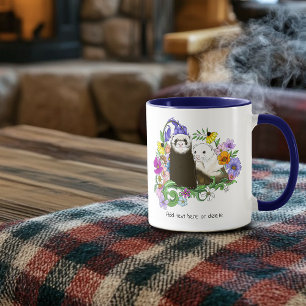 Taza Dulces Ferrets Azules Caprichosos con Flores Parej