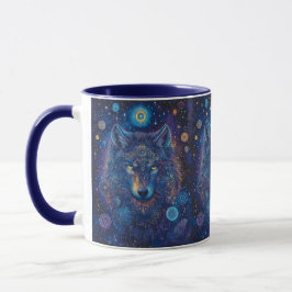 Taza Dunkler Wolf mit Mandala magischer Sternenhimmel
