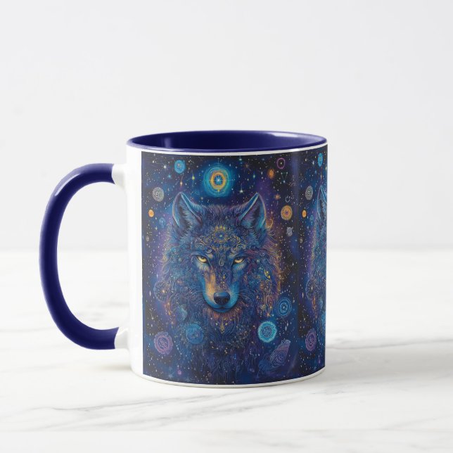 Taza Dunkler Wolf mit Mandala magischer Sternenhimmel (Izquierda)