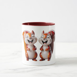Taza Dúo de Ardillas Risueñas Dibujo Animado Lindo