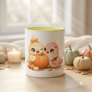 Taza Dúo de pájaros amistosos de Halloween con calabaza