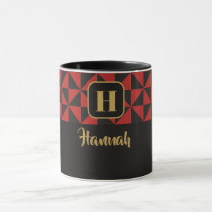Taza Dúo Geo Black & Crimson Red Custom Names