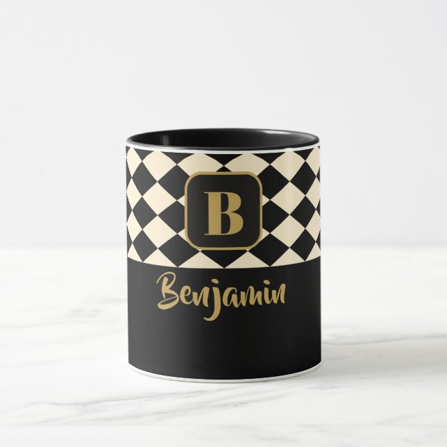 Taza Dúo Geo Black & Ivory Cream Custom Names (Centro)