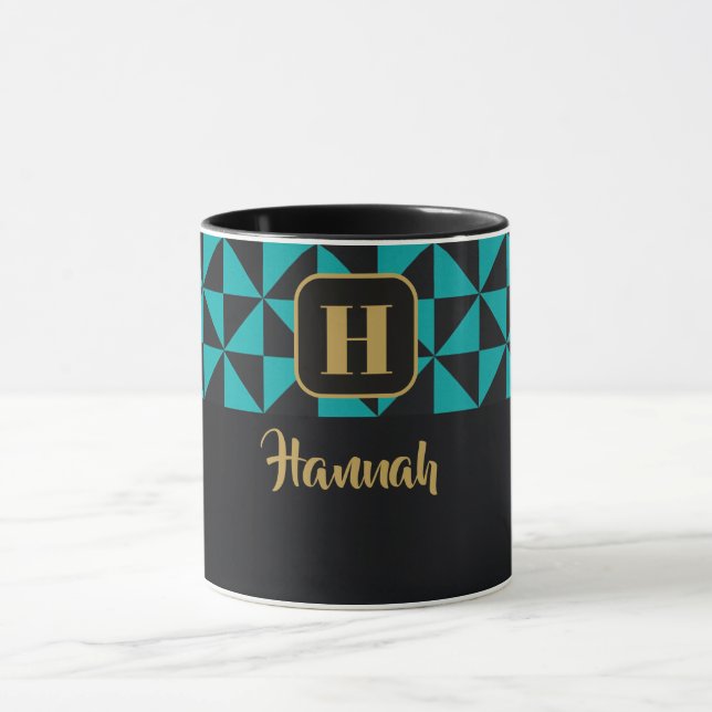 Taza Duo Geo Black & Verde azulado Custom Names (Centro)