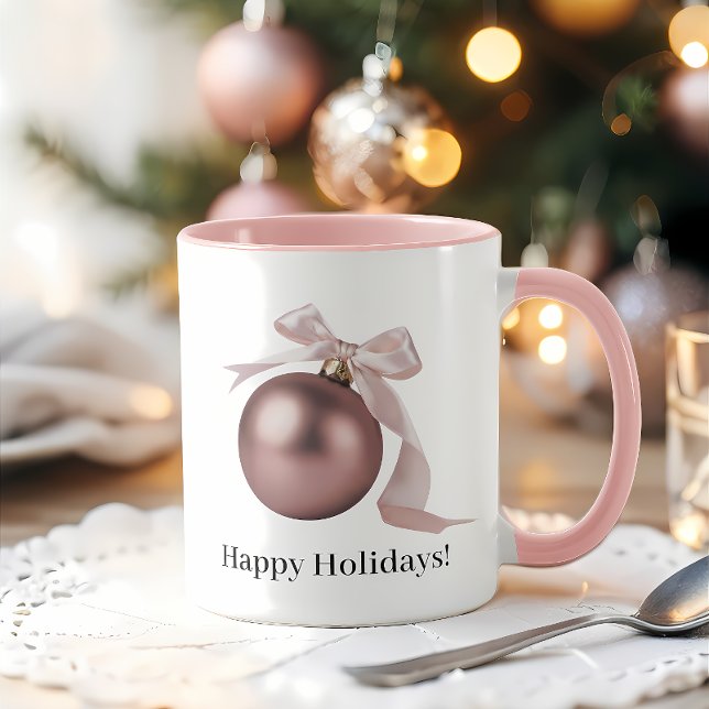 TAZA DUSTY ROSE ORNAMENT MUG FOR CHIC HOLIDAYS (Dusty rose Christmas mug with pink ornament — cozy holiday style for warm winter sips)