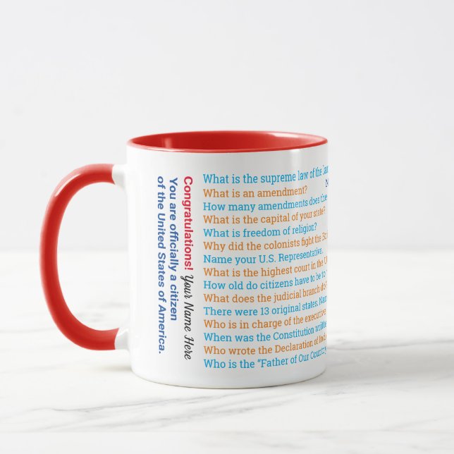 Taza E.U.A.: Preguntas de prueba de ciudadanía (Izquierda)