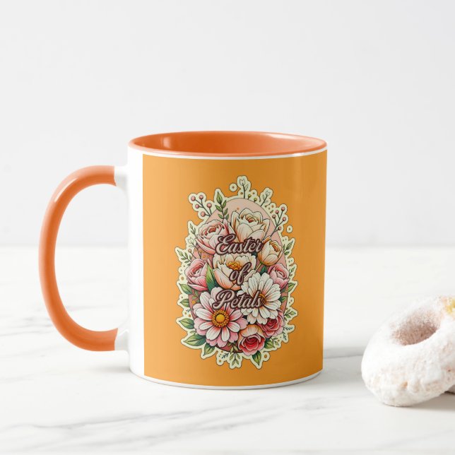 Taza Easter of Petals – Floral Bunny Art - caneca (Con donut)