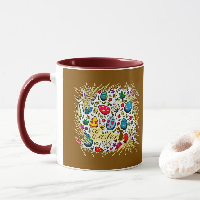 Taza Easter Wreath – Spring Bunny Decoration caneca (Con donut)