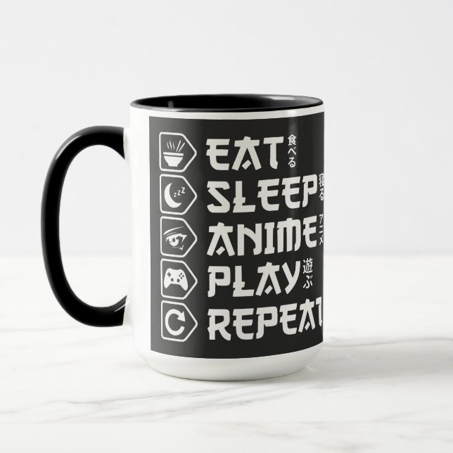 Taza Eat Sleep Anime Play Repeat Otaku Anime Lifestyle (Izquierda)