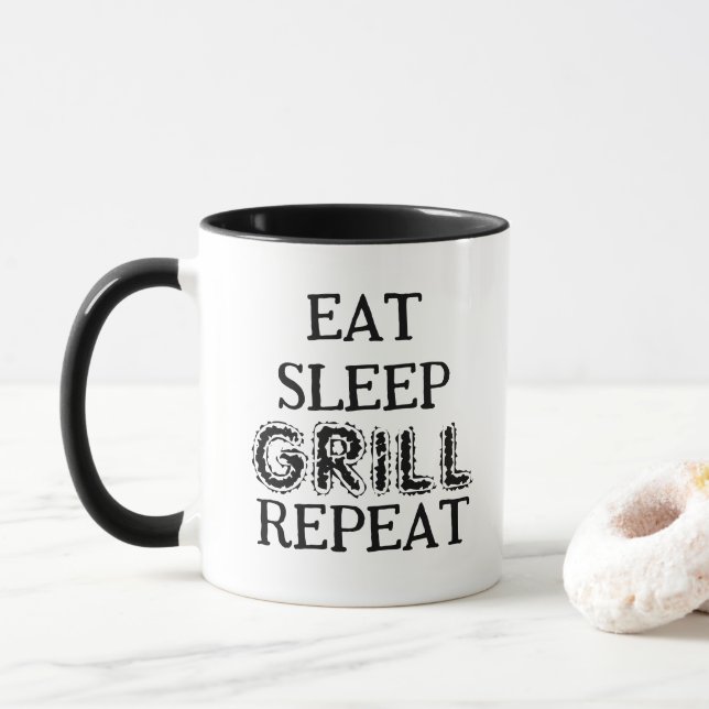 Taza Eat Sleep Grill Repeat coffee mug for BBQ chef (Con donut)