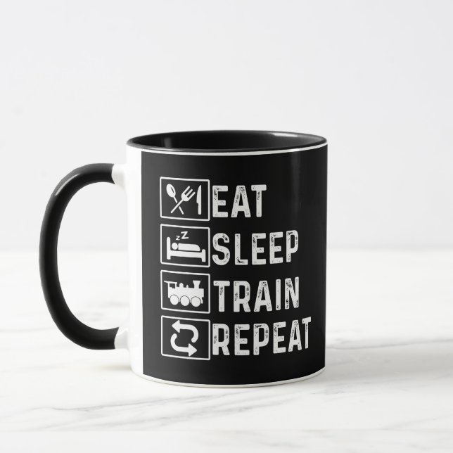 Taza Eat Sleep Train Repeat Steam Train Railroad Lover (Izquierda)