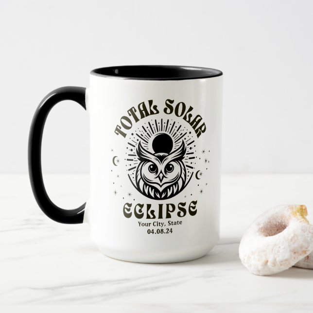 Taza Eclipse solar total personalizado de búho celeste (Con donut)