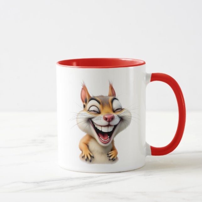 Taza Écureuil hilarant, sourire et yeux plissés. (Derecha)