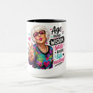 Taza Edad Linda/Divertida/Sinvergüenza Trae Sabiduría