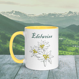 Taza Edelweiss Alpine Wildflower Yellow Hand Drawn